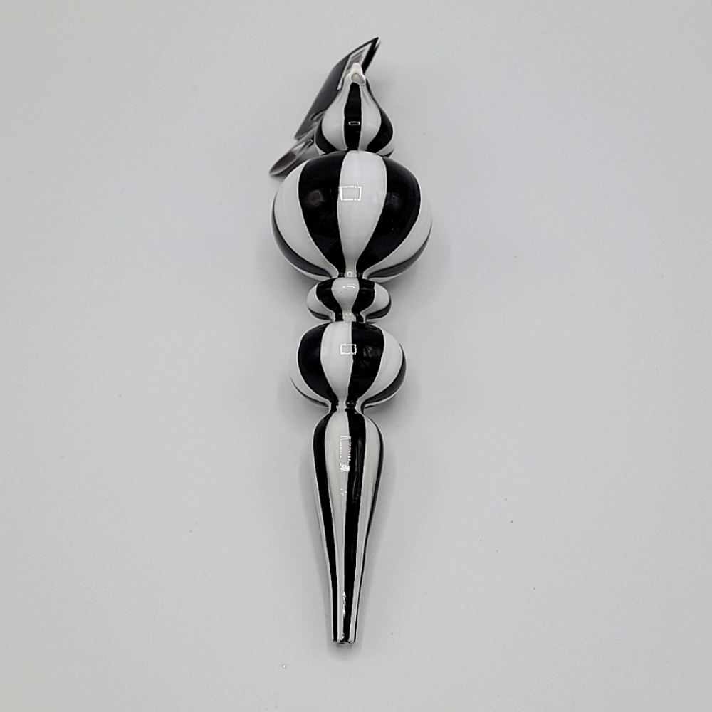 New Robert Stanley Glass Ornament Black and White Strips